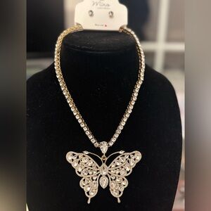 Gold-Tone Crystal Butterfly Necklace
